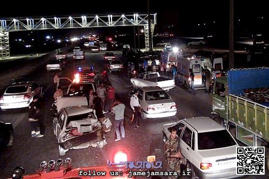 برخورد پیاپی ۱۱ خودرو در جاده خاوران |عکس|