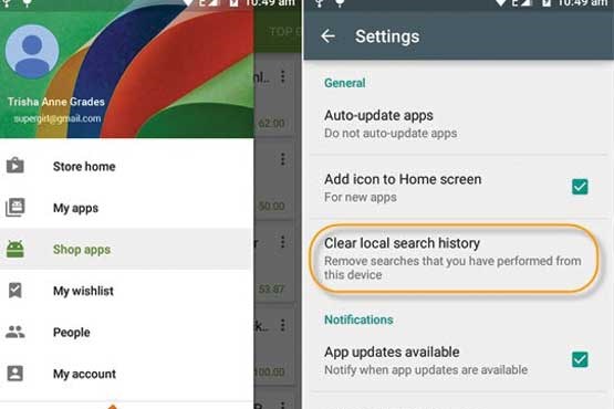 پاکسازی تاریخچه جستجو در گوگل پلی