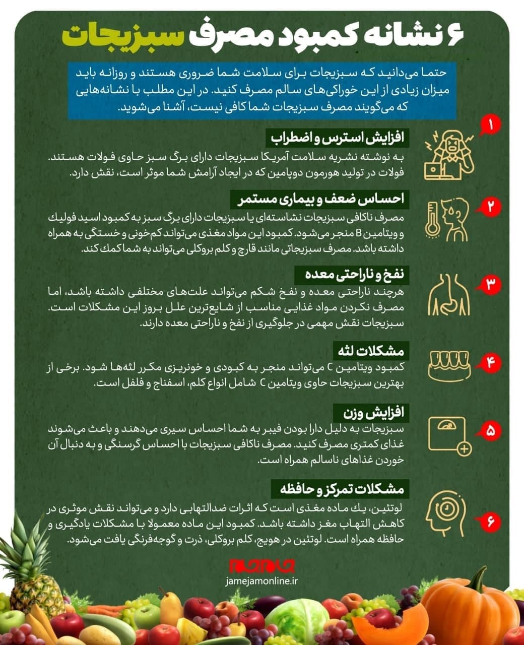 ۶ نشانه كمبود مصرف سبزیجات ۶ نشانه كمبود مصرف سبزیجات