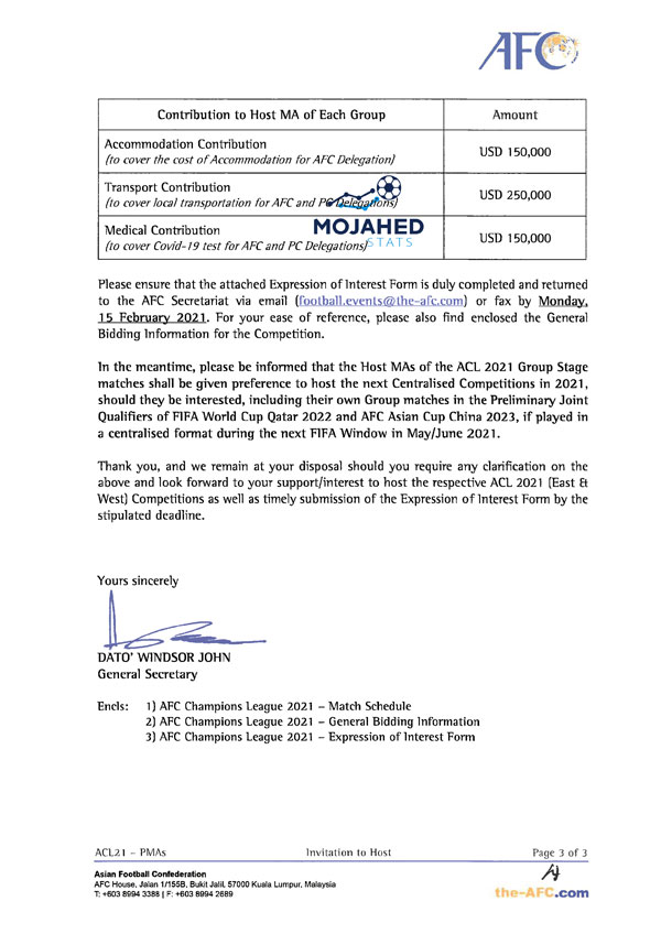 جزئیات کمک AFC برای میزبان لیگ قهرمانان آسیا اعلام شد جزئیات کمک AFC برای میزبان لیگ قهرمانان آسیا اعلام شد
