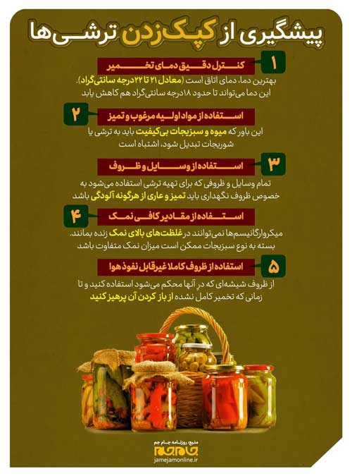 5 شگرد پیشگیری از کپک‌ زدن ترشی‌ها