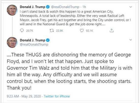 ترامپ خطاب به معترضان: غارت کنید، شلیک می‌کنیم! (+عکس)