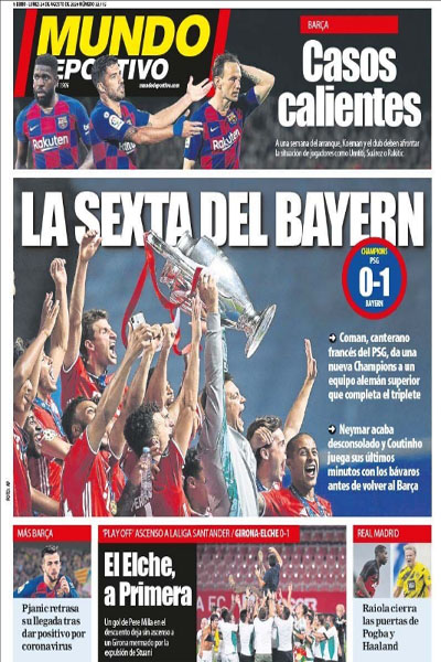 صفحه نخست روزنامه های ورزشی اروپا (تصاویر)