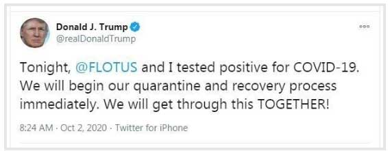 آزمایش کرونای ترامپ و همسرش مثبت شد آزمایش کرونای ترامپ و همسرش مثبت شد