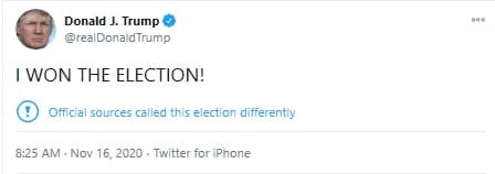 ترامپ: من پیروز شدم/حجم پرونده‌های حقوقی،مغایرت انتخابات ۲۰۲۰ با قانون اساسی را نشان می‌دهد(عکس)