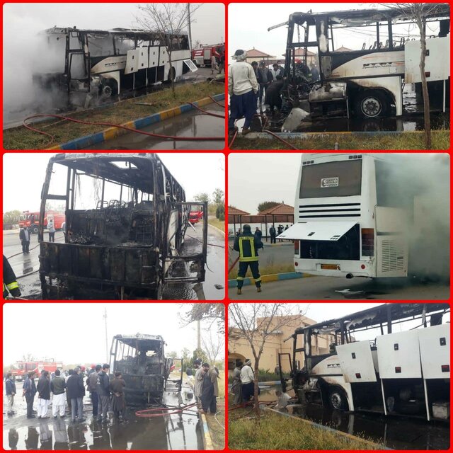 آتش سوزی در اتوبوس مسافربری یزد - زاهدان