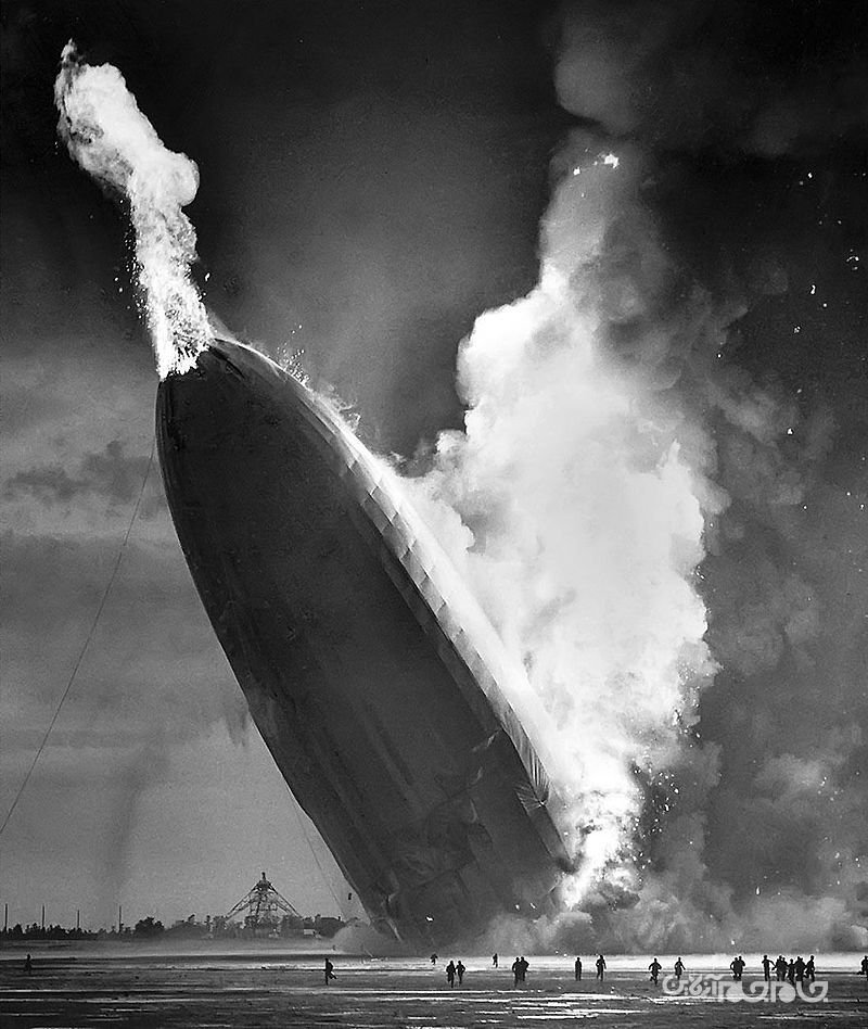 تصاویر رنگی از سانحه هیندنبورگ ؛ کشتی هوایی غول پیکر آلمان نازی در آتش+عکس