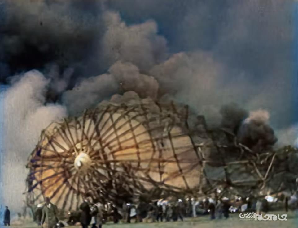 تصاویر رنگی از سانحه هیندنبورگ ؛ کشتی هوایی غول پیکر آلمان نازی در آتش+عکس