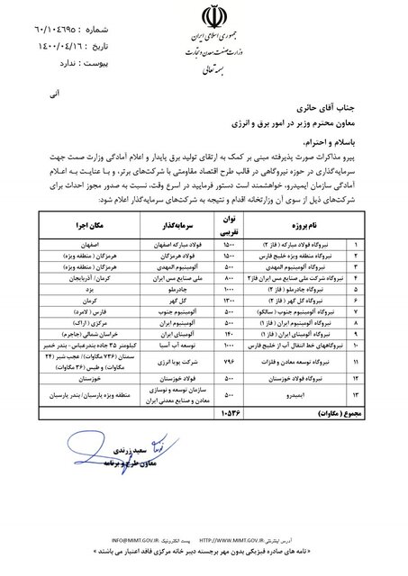مجوز بدهید برای ساخت نیروگاه برق سرمایه‌گذاری کنیم
