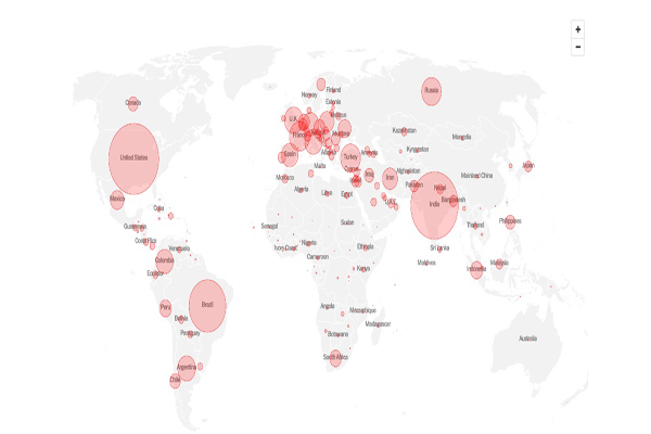 آخرین وضعیت جهانی کرونا (رنگ بندی کشورها)
