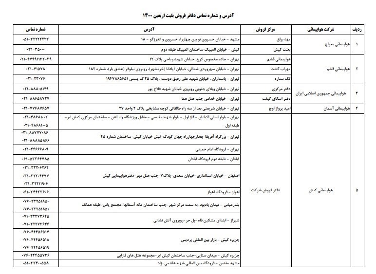 فهرست دفاتر مجاز فروش بلیت پروازهای اربعین با قیمت مصوب +جزئیات