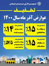 طرح تخفیفات ویژه عوارض شهرداری بندرعباس تا پایان آذرماه سالجاری اعلام شد