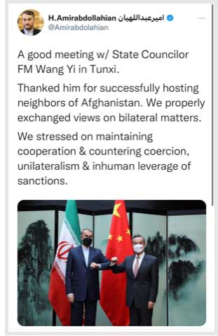 با همتای چینی بر تداوم همکاری و مقابله با یکجانبه گرایی و تحریم تأکید کردیم