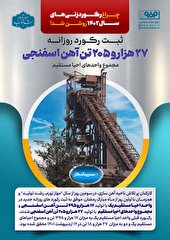 ثبت ركورد روزانه ۲۷ هزار و ۲۰۵ تن آهن اسفنجی در فولاد مباركه