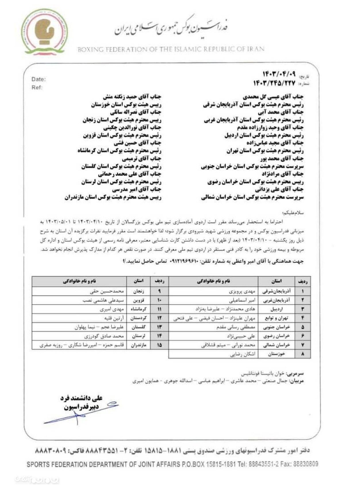 مرحله نخست تمرینات تیم ملی بوکس بزرگسالان ایران به میزبانی تهران برگزار خواهد شد.