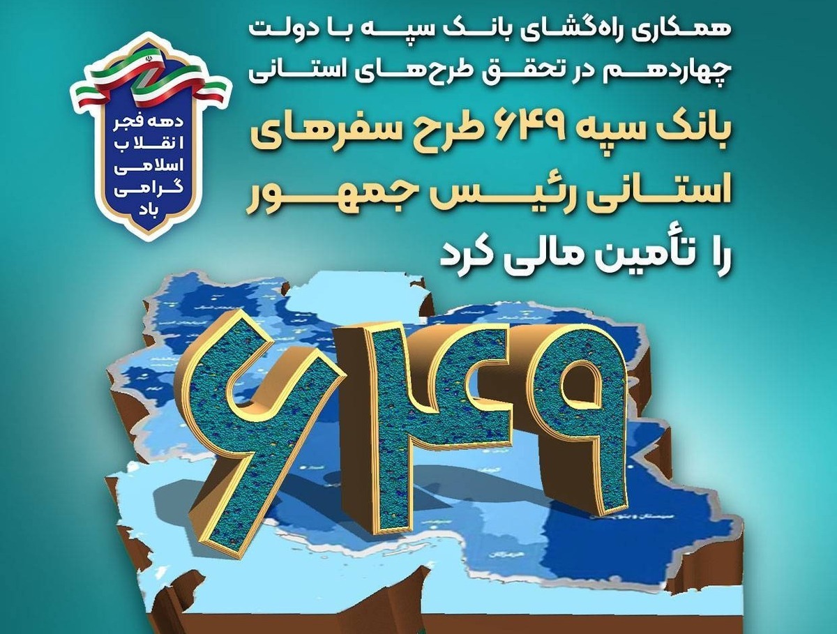 بانک سپه از ابتدای فعالیت دولت چهاردهم ضمن تمرکز ویژه بر تأمین مالی طرح‌های استانی، با مصوب کردن 649 طرح به مبلغ 196 هزار و 640 میلیارد ریال در بخش تسهیلات مرتبط با سفرهای استانی رئیس‌جمهور، نقش مؤثری در پیشبرد اهداف توسعه‌ای دولت ایفا کرده است.