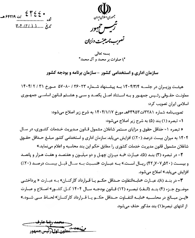 اصلاحیه افزایش حقوق ۲۰ درصدی کارمندان ابلاغ شد