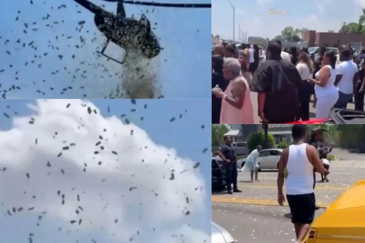 یک هلیکوپتر هزاران دلار پول نقد را روی خیابان‌های دیترویت ریخت تا آخرین آرزوی صاحب یک کارواش که درگذشته بود، محقق شود.