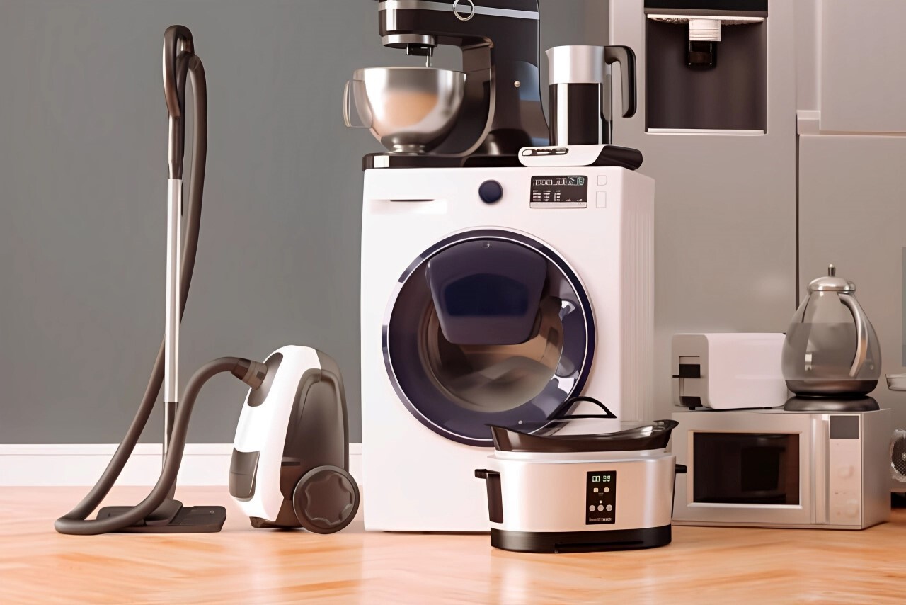 A washing machine and vacuum cleaner  AI-generated content may be incorrect.