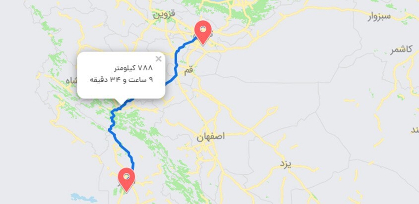مسیر ریلی تهران به اهواز
